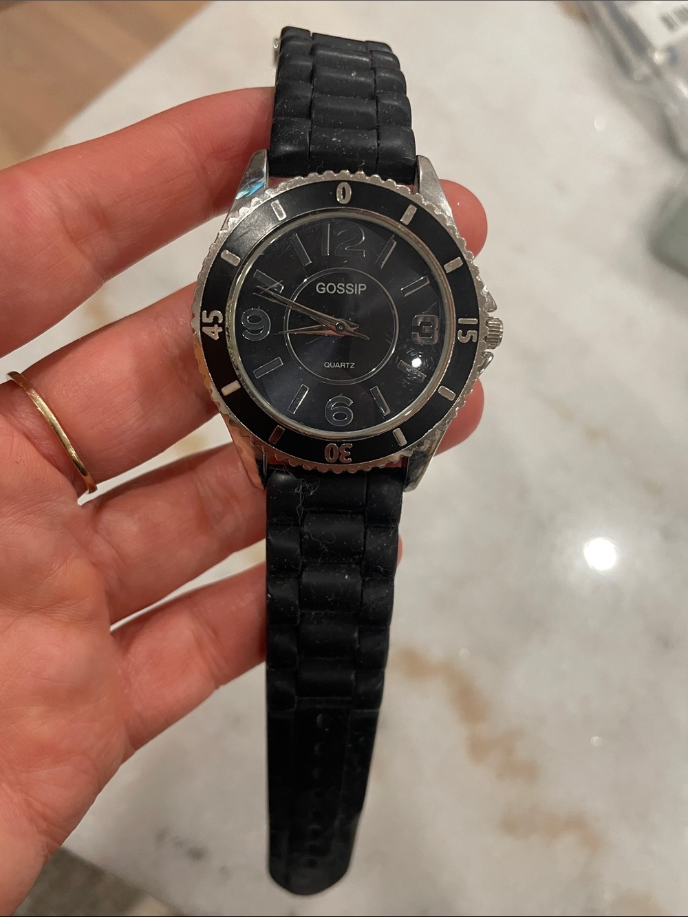 Gossip Black and Silver Men's Silicone Strap Quartz Watch